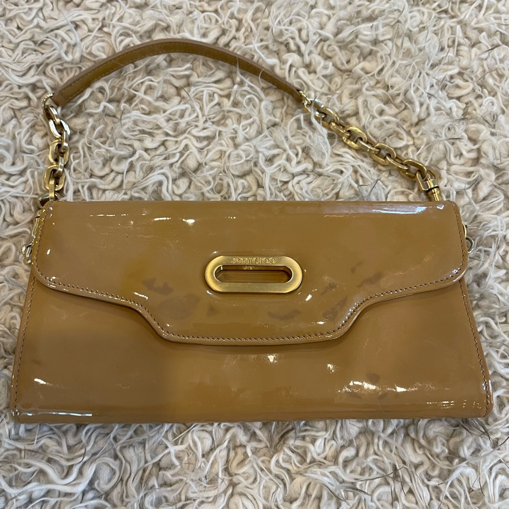 Jimmy Choo Tan Patent Leather Clutch